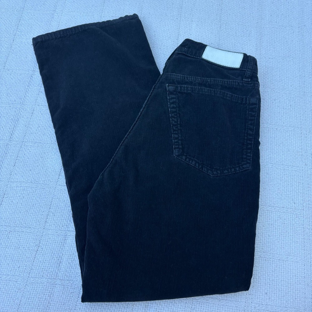 Women's 26 RE/DONE Washed Black Cotton Corduroy 70s Loose Flare High Rise Pants